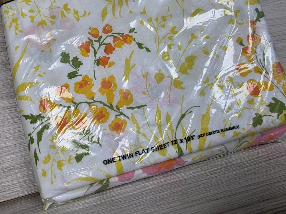 NOS St. Marys Twin Flat Sheet Mayfair Floral 70s 72 X 104